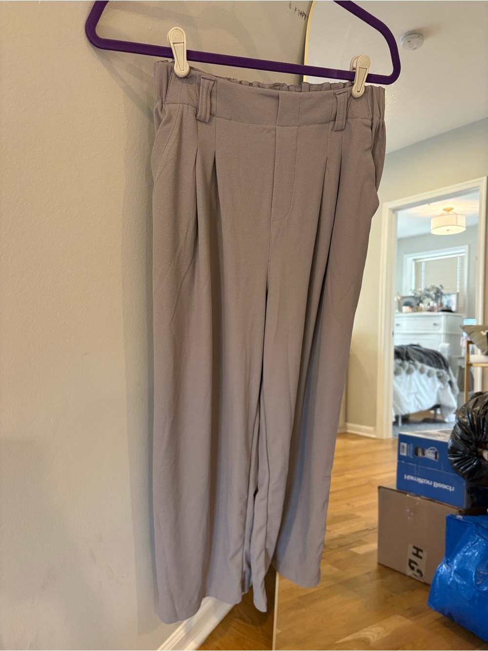 HALARA Woman Gray Waffle Knit Trousers